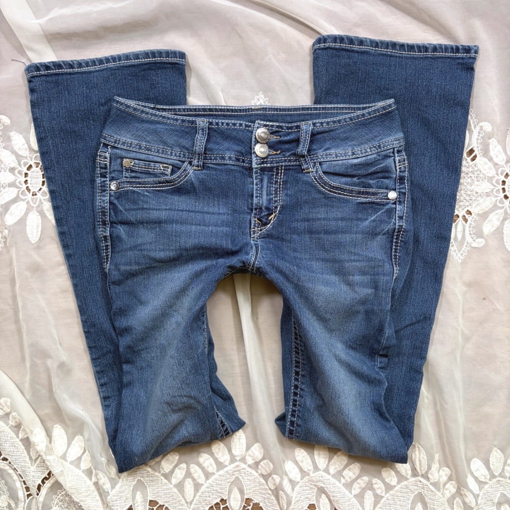Y2K Low Rise Flare Trashy Wallflower Eco Bootcut Jeans Medium Wash 1R